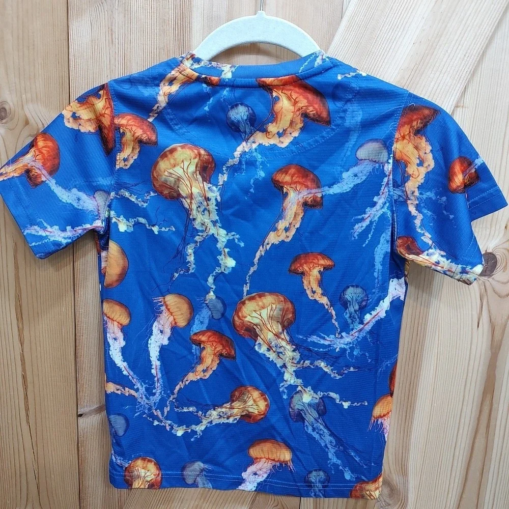 Reel Legends Rash Guard Swim Top‎ Sz 7  Vibrant Jellyfish Rip Stop Short Sleeve